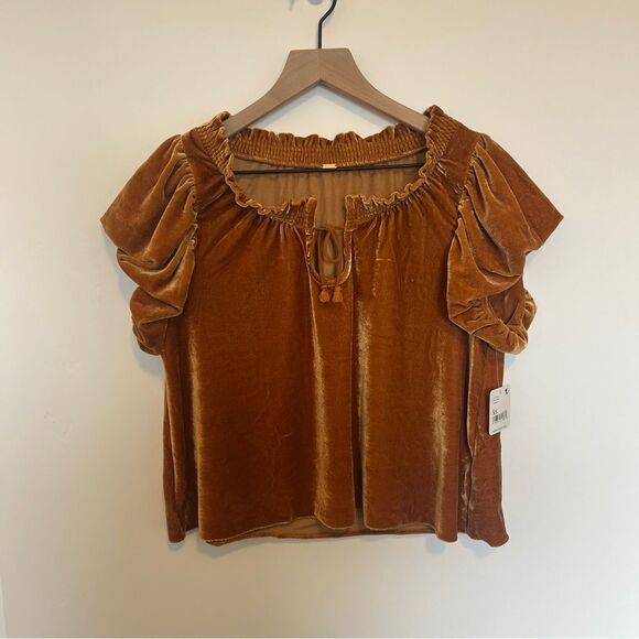 NWT Free People Terese Velvet Top in Pumpkin Pie | size XS - Picture 2 of 9
